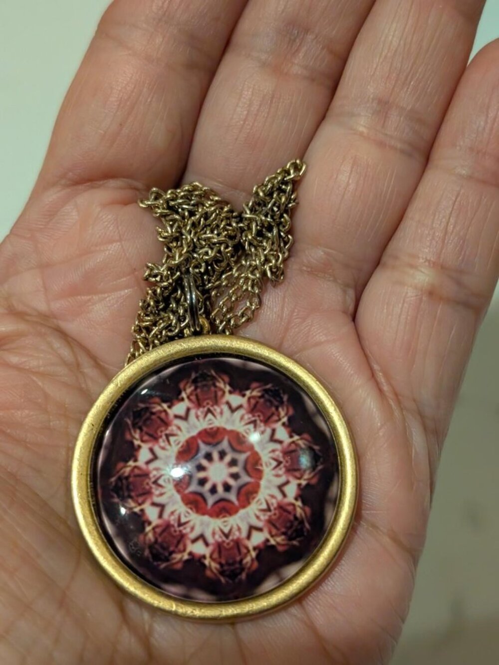 Gold Toned Mandala Colorful Pendant Necklace
